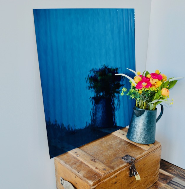 Deep Blue River - Hand blown coloured and textured mirror in a deep blue tint, made to order.