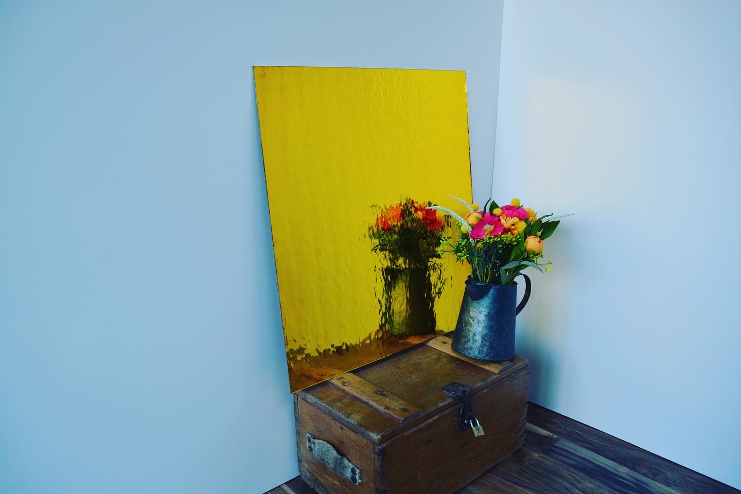 Yellow River - Hand blown coloured and textured mirror in a yellow tint, made to order.
